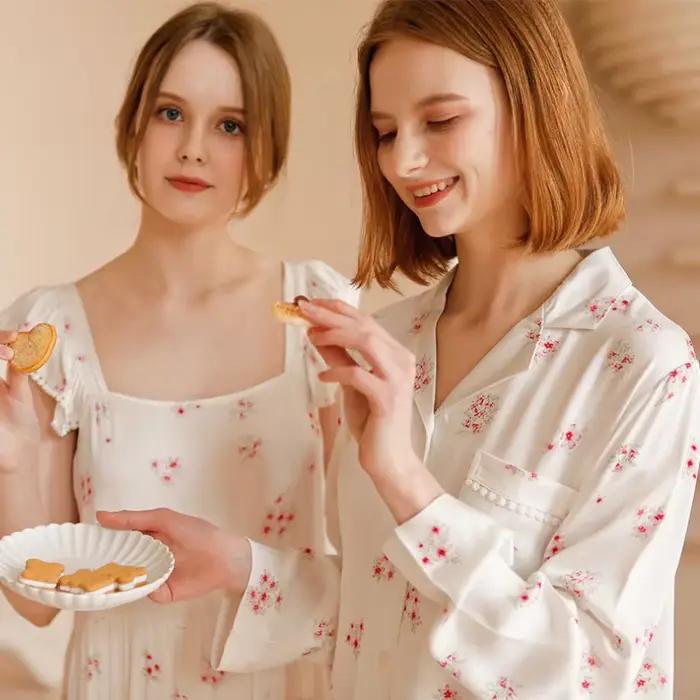Elegantný kvetinový pyžamový set pre ženy v francúzskom štýle