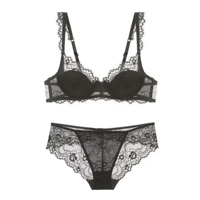 Soutien-gorge et culotte en dentelle, sexy, décolleté en v, coupe en coton, transparent, push up, sous-vêtements confortables, ensembles de brassières, nouvelle collection 2019