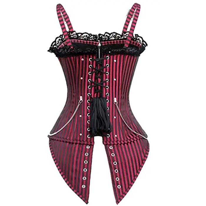 Dámsky sexy korzet s ramienkami Steampunk top bustier s pruhmi Vintage čipka vrstvenie