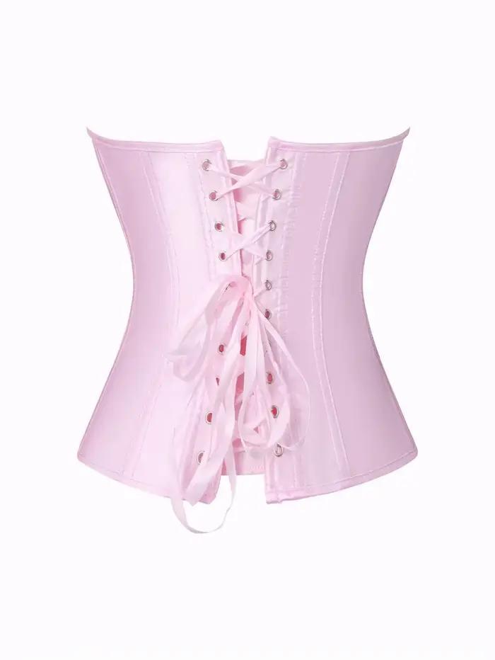 Corset bustier rose en satin pour femme, sans bretelles, avec fermeture frontale, amincissant et sculptant la taille, vêtement d'extérieur