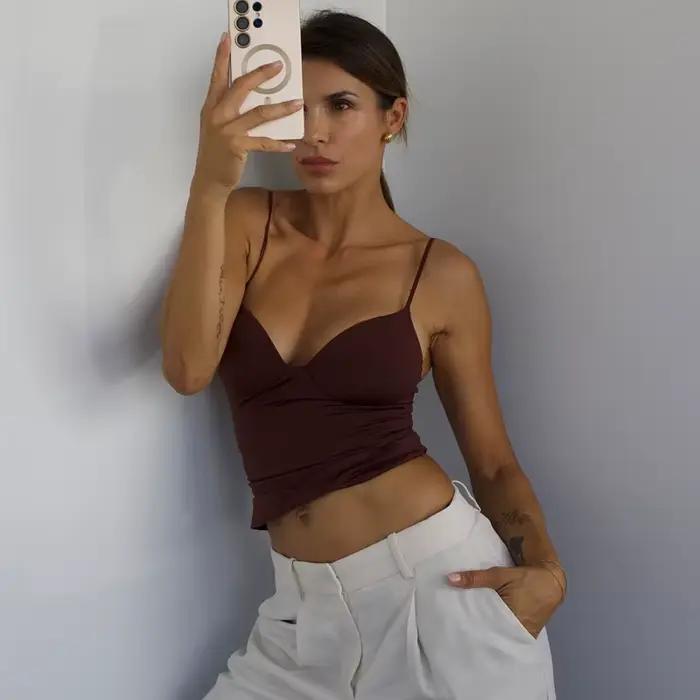 Camisier sexy MUJER en polyester pour femmes, bustier court, style club, été, occasions spéciales