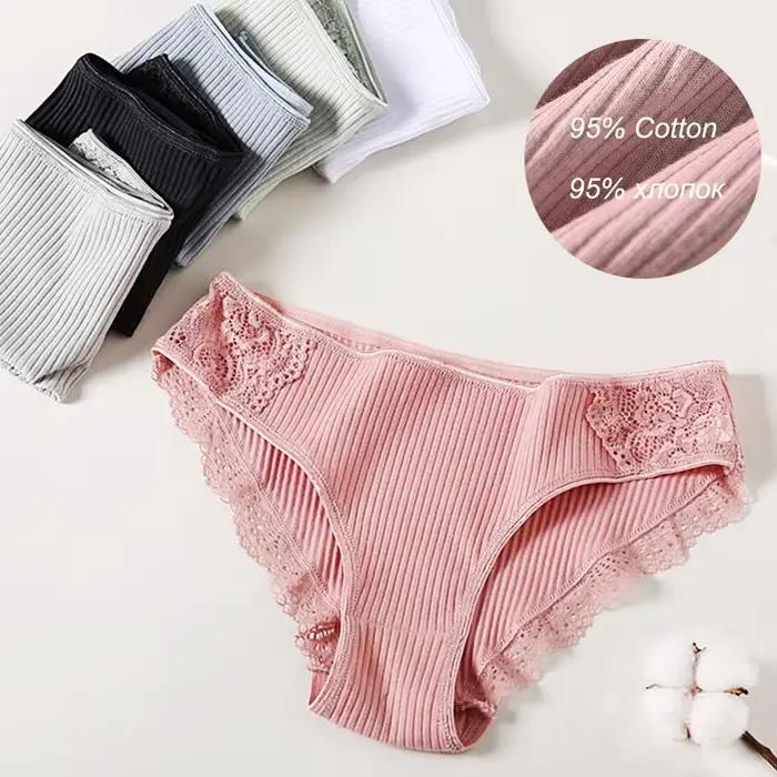 FINETOO-Sous-vêtement en coton et dentelle florale pour femme, culotte sexy et confortable, caleçon féminin solide, lingerie M-XXL