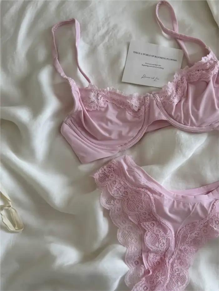 Ensemble soutien-gorge et culotte rose sans doublure