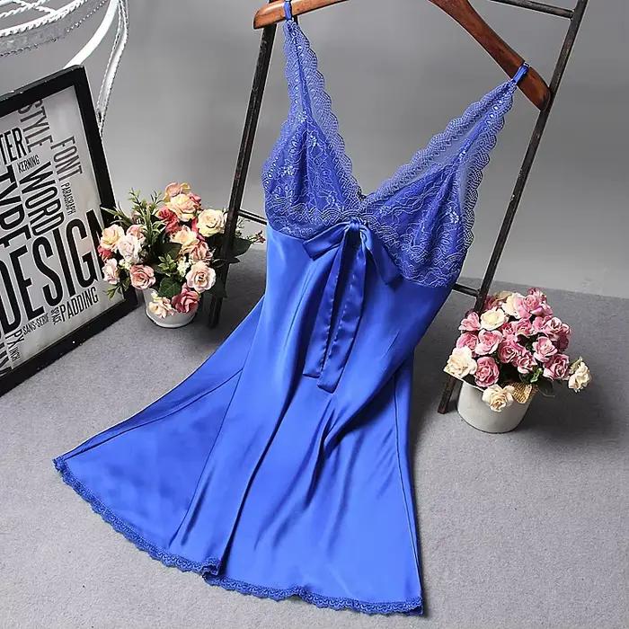 Femmes Sexy soie Satin robe de nuit sans manches chemise de nuit dentelle robe de nuit col en v nuisettes chemise de nuit mode vêtements de nuit vêtements de nuit