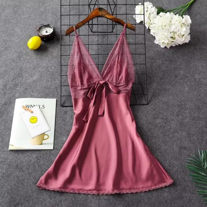 Femmes Sexy soie Satin robe de nuit sans manches chemise de nuit dentelle robe de nuit col en v nuisettes chemise de nuit mode vêtements de nuit vêtements de nuit
