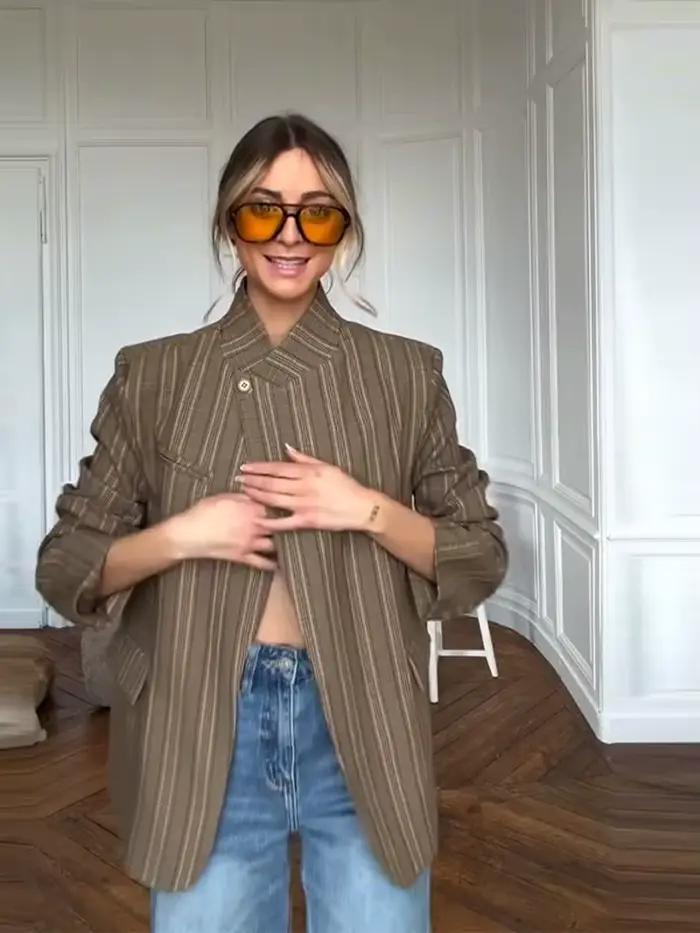 Nová vintage károvaná blazer pre ženy