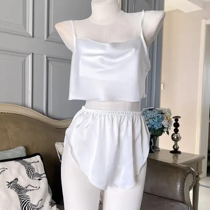 Lingerie française sexy pour femmes, pyjamas pour femmes, vêtements de nuit, licou, écharpe, sommeil, Y avec short, séduction, ensemble de sous-vêtements pour adultes