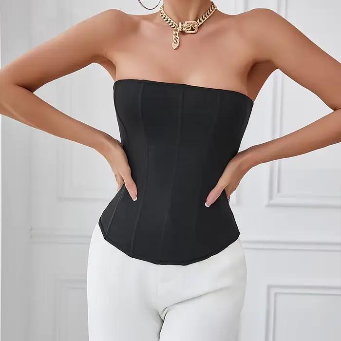 Corset Sexy pour femmes, couleur unie, sans manches, col en S, dos nu, Bandage, Push Up, modelant le corps, Bustier, Lingerie