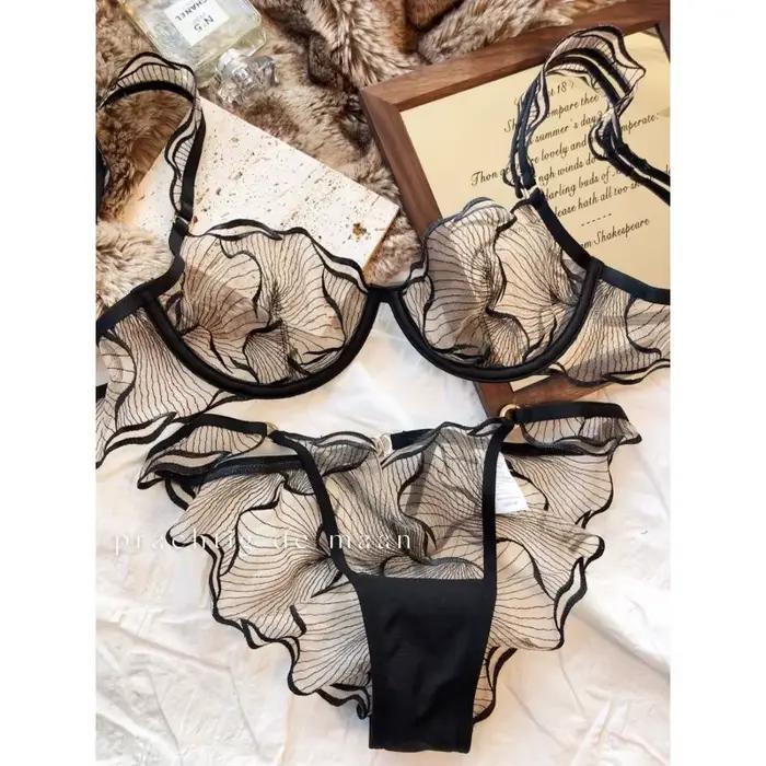 Soutien-Gorge Dentelle Brodée Fleurs Françaises Désir Pur Sans Armatures Confort Ultra Fin Soutien Léger Taille S-XL MOYISU B