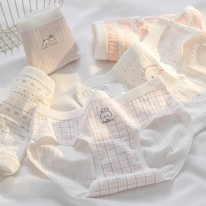 Lot de 5 culottes en coton à entrejambe étendu pour femme, motif quadrillé rose, taille mi-haute, lingerie féminine
