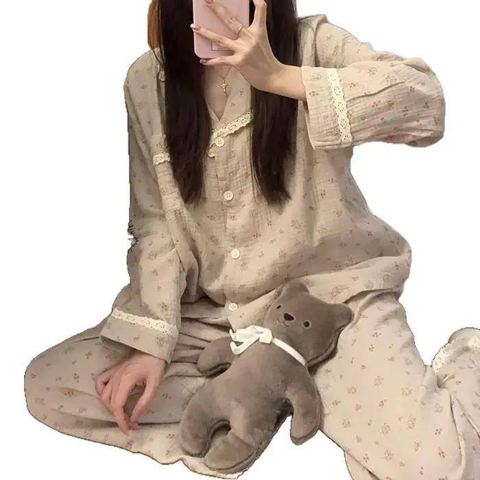 Pyjamas pour femmes, nouveau style, printemps et automne, ensemble deux pièces à manches longues, style français, pour la maison, photos réelles