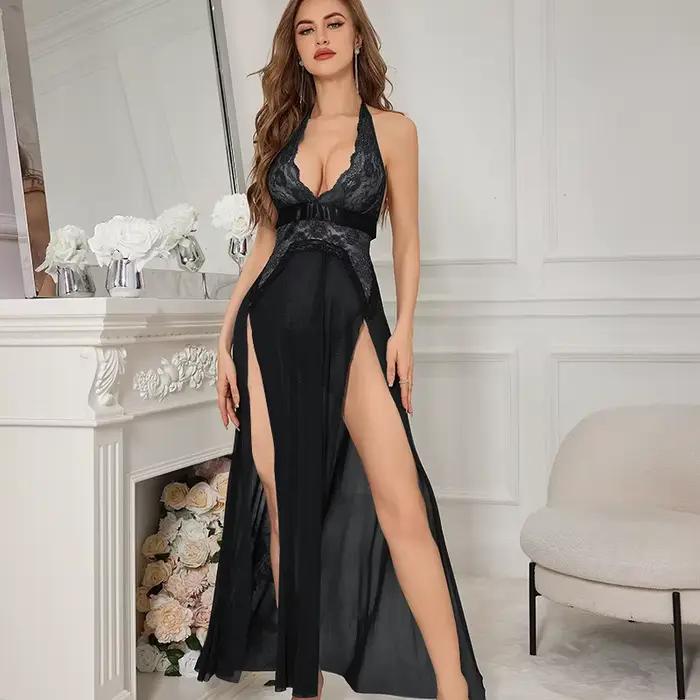 Sexy čipkovaná nočná košeľa s kvetinovým vzorom