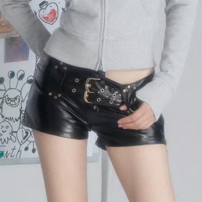 Novinka 2026 Spice Girl Y2k Retro Sexy PU kožené šortky obtiahnuté s nízkym pásom v štýle nočného klubu pre ženy