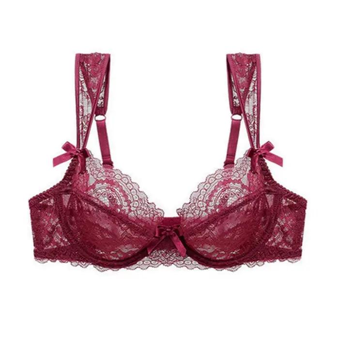Soutien-gorge en dentelle transparente pour femmes, haut brodé, soutiens-gorge push-up pour femmes, lingerie sexy, grande taille, bonnet D, sous-vêtements, brassière, 2020