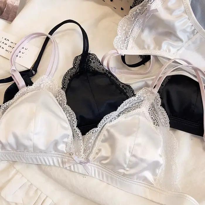 Soutien-gorge Triangle en dentelle française, Sexy, couleur unie, sans anneau en acier, petits seins froncés, Support, ensemble de sous-vêtements Anti-affaissement