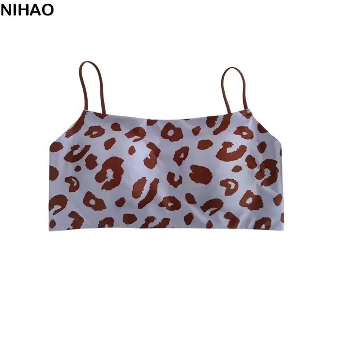 Soutien-gorge sans fil en satin à fines bretelles, imprimé léopard, col bateau, pour femme, antichoc, anti-affaissement, sans couture, sport