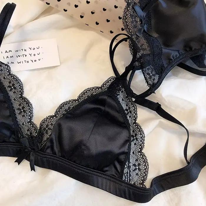 Soutien-gorge Triangle en dentelle française, Sexy, couleur unie, sans anneau en acier, petits seins froncés, Support, ensemble de sous-vêtements Anti-affaissement