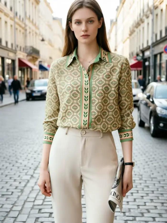 Elegantná dámska košeľa do kancelárie s potlačou, dlhý rukáv, blúzka pre ženy