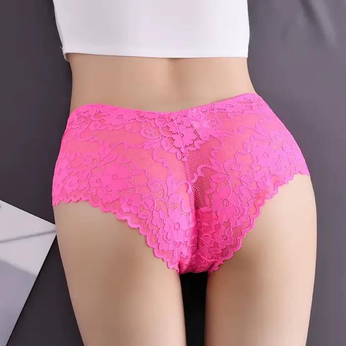 Culottes en dentelle respirante pour femmes, sous-vêtements sexy, slips creux, taille moyenne, fleur, lingerie européenne, grande taille, 12 documents