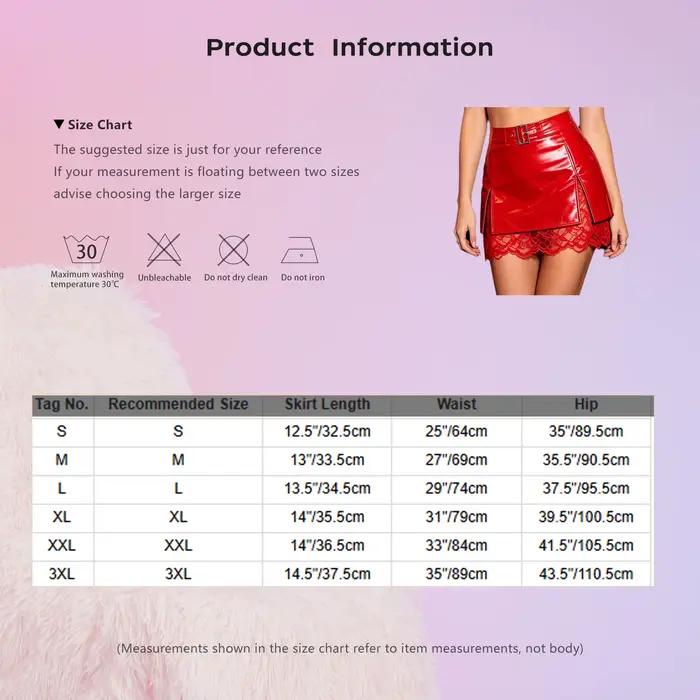 Jupe mini moulante en similicuir PU brillant pour femme, style latex, avec fente, effet mouillé, doublure en dentelle florale, taille haute, à volants, tenue de club