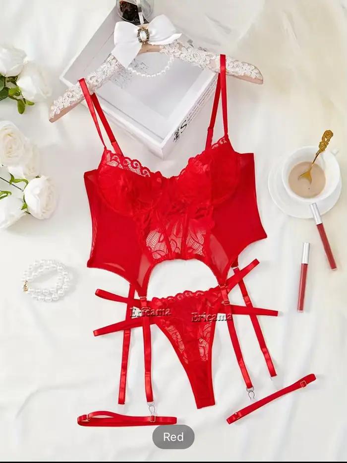 Ensemble de Lingerie jarretelles en dentelle florale avec tour de cou pour femmes, intimes, soutien-gorge à armatures et tongs, ensemble de sous-vêtements pour dames, 2024