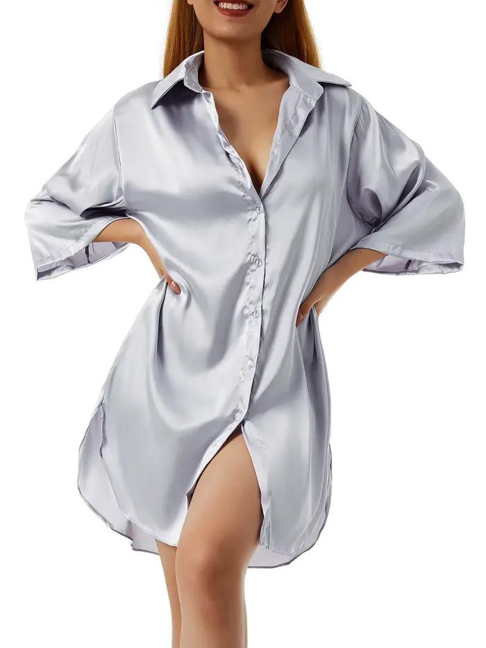 Chemise de nuit à manches mi-longues pour femmes, chemise de nuit à boutonnage simple, sous-vêtements d'été, vêtements de maison, salon, 4 couleurs