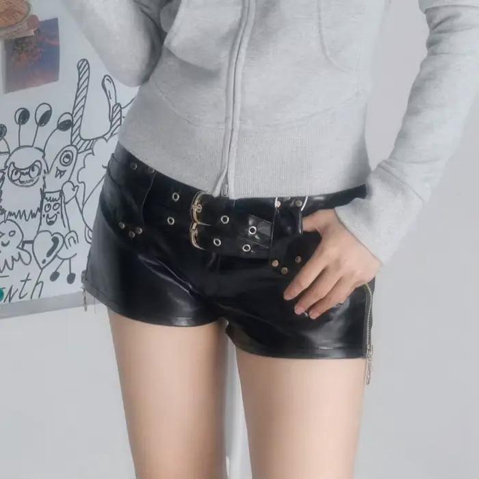 Novinka 2026 Spice Girl Y2k Retro Sexy PU kožené šortky obtiahnuté s nízkym pásom v štýle nočného klubu pre ženy