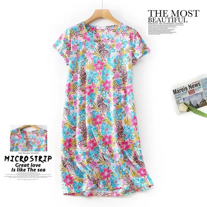 Robe de nuit décontractée d'été pour femme, motif dessin animé, en coton, haut de gamme, à manches courtes, ample, pour la maison, grande taille