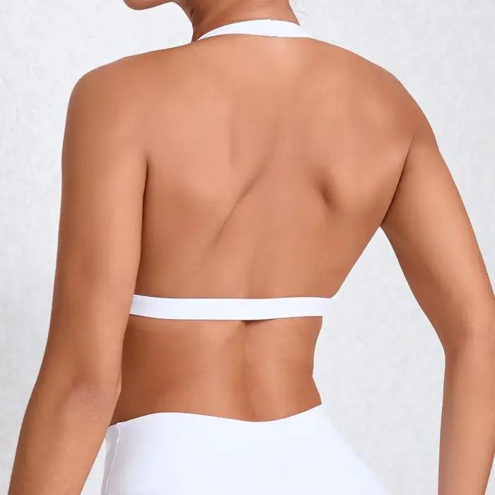 Soutien-gorge de Sport Sexy à col en v pour femmes, sous-vêtements de Sport, col licou, haut dos nu pour Fitness, vêtements de Yoga, soutien-gorge actif avec bonnets, blanc