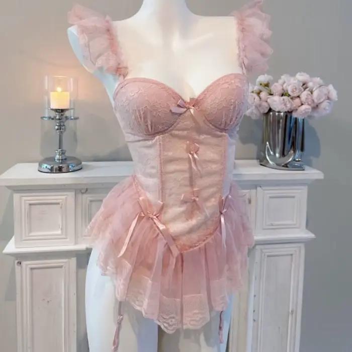 Bustier français pour femmes, corset, petite poitrine, soutien-gorge, ensemble de sous-vêtements, broderie, culotte, ensembles brefs, lingerie pour dames