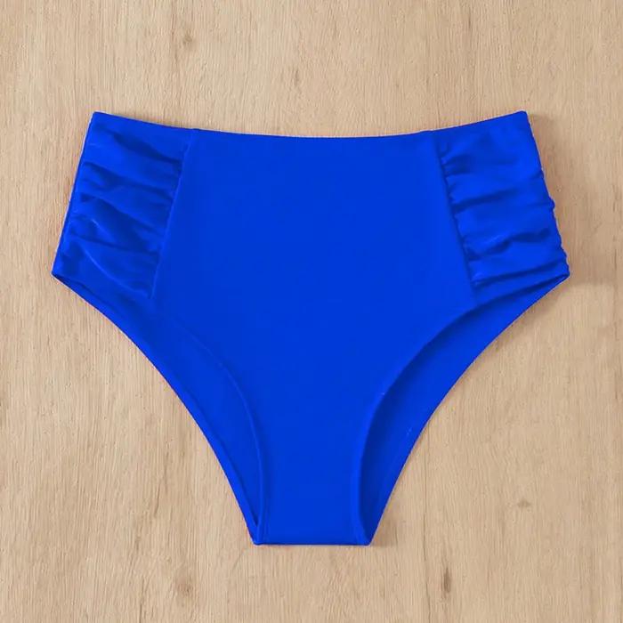 Bas de bain basique taille haute pour femmes, couverture complète, Bikini fendu, slip de bain, couleur unie, maillot de bain confortable