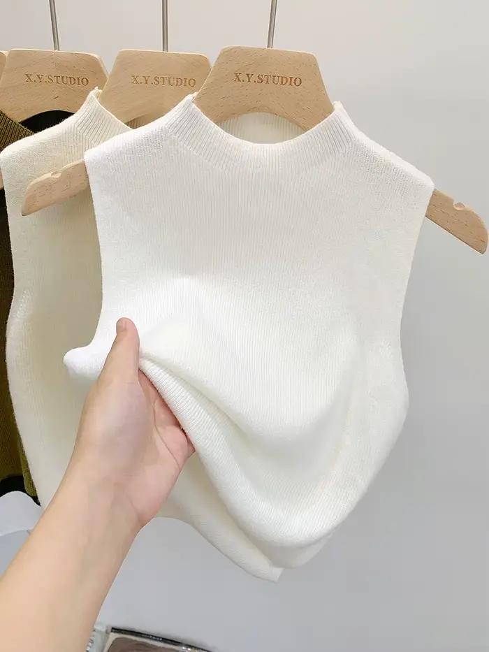 Dámske pletené tielko leto jeseň tenký krátky pulóver bez rukávov pevný jar