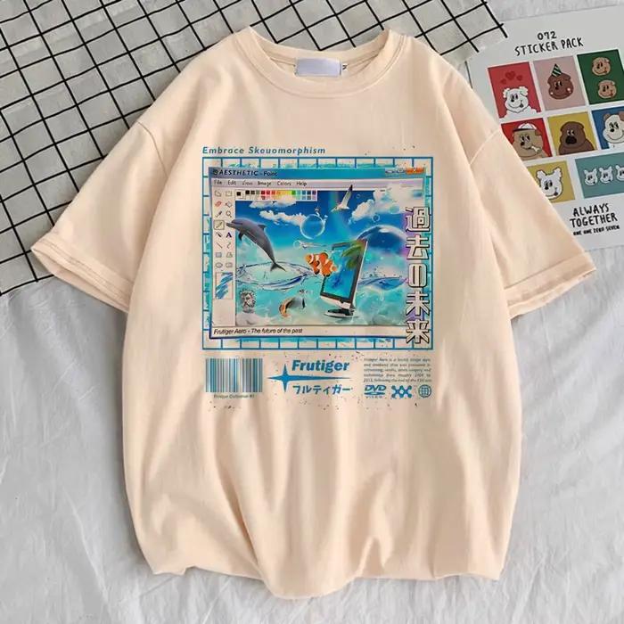Frutiger Aero tričko pre ženy kawaii Y2k grafické farebné Punk pohodlné