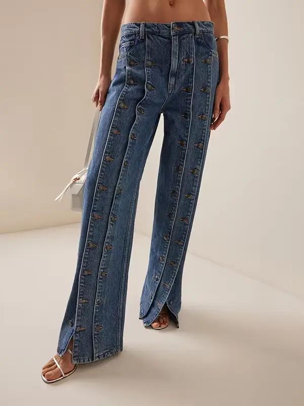 Dámske elegantné džínsy s gombíkmi jar/jeseň 2025 novinka Vintage Denim Dlhé