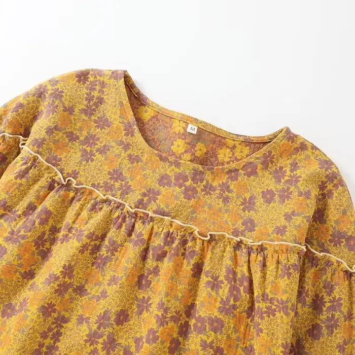 Robe de nuit en coton jacquard rétro pour femme, robe de nuit fine, manches trois quarts, longueur moyenne, printemps et automne