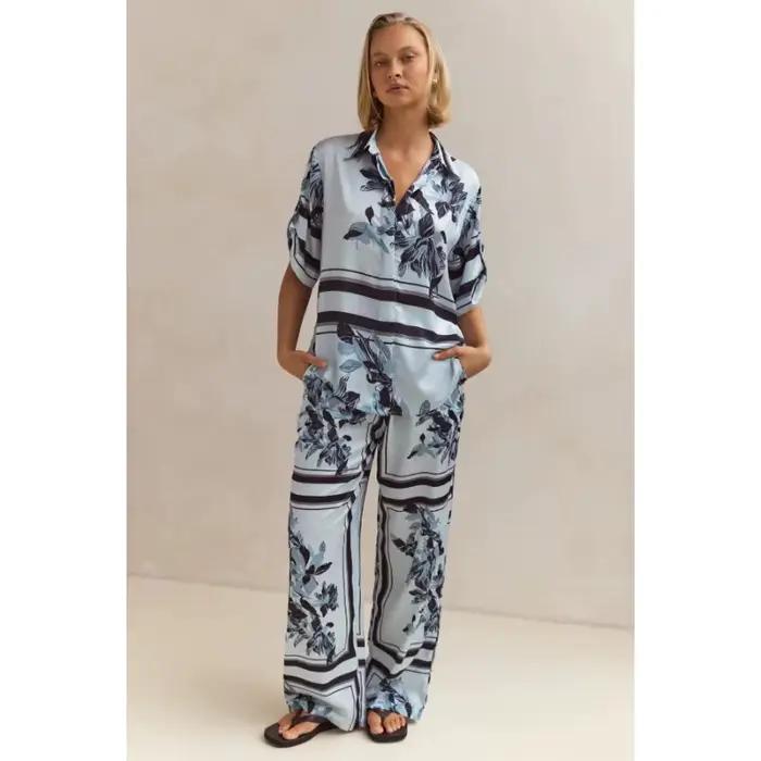 Ensemble pyjama 2 pièces imprimé Floral pour femmes, manches courtes, boutonné, vêtements de nuit doux, vêtements de détente, vêtements de maison