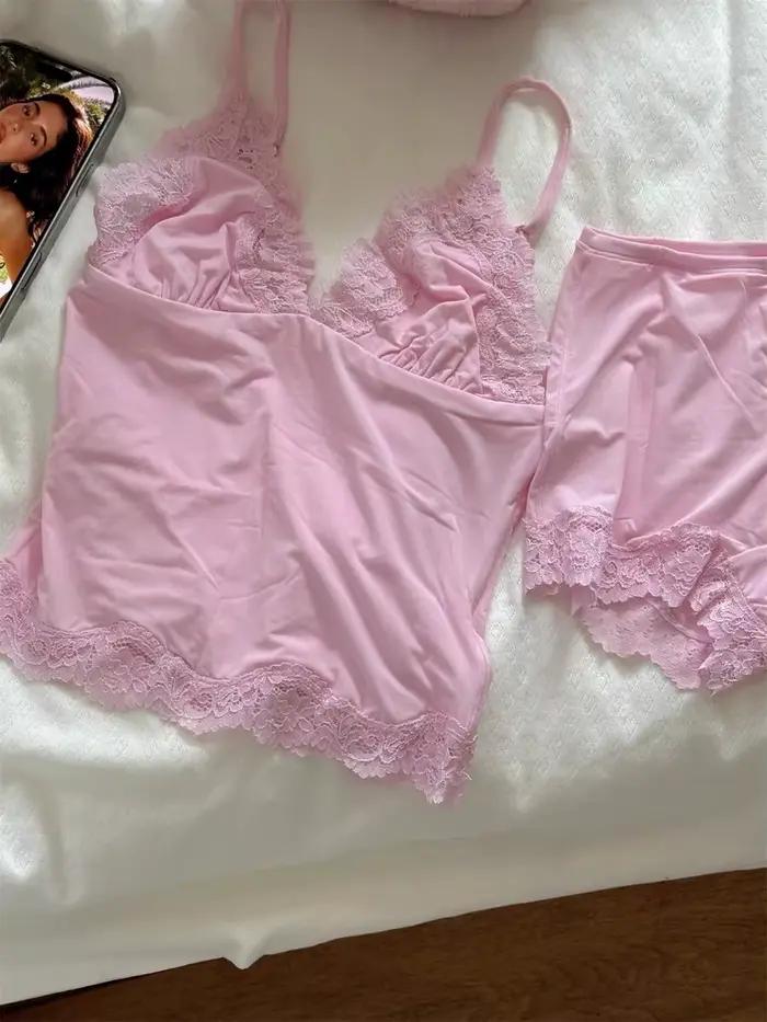 Ensemble de soutien-gorge en dentelle rose pour femme