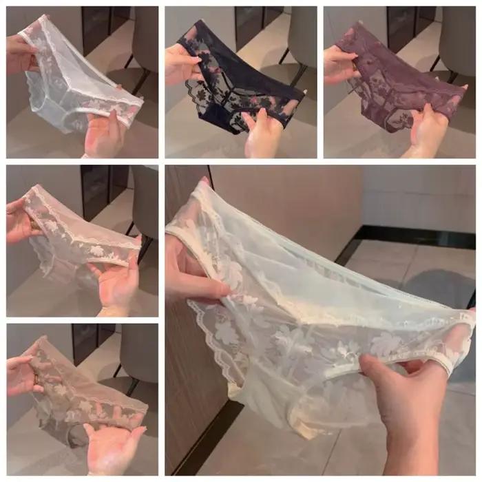 Culottes en dentelle à fleurs en maille, taille basse, respirantes, style français transparent pour femme