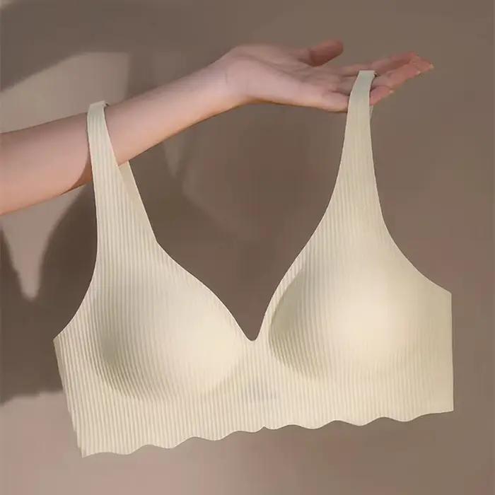 Soutien-gorge sans couture pour femmes, petite poitrine, grand Design creux, sous-vêtements, soutien Non amovible, bonnet Semi-fixe, une pièce, rayé, fin
