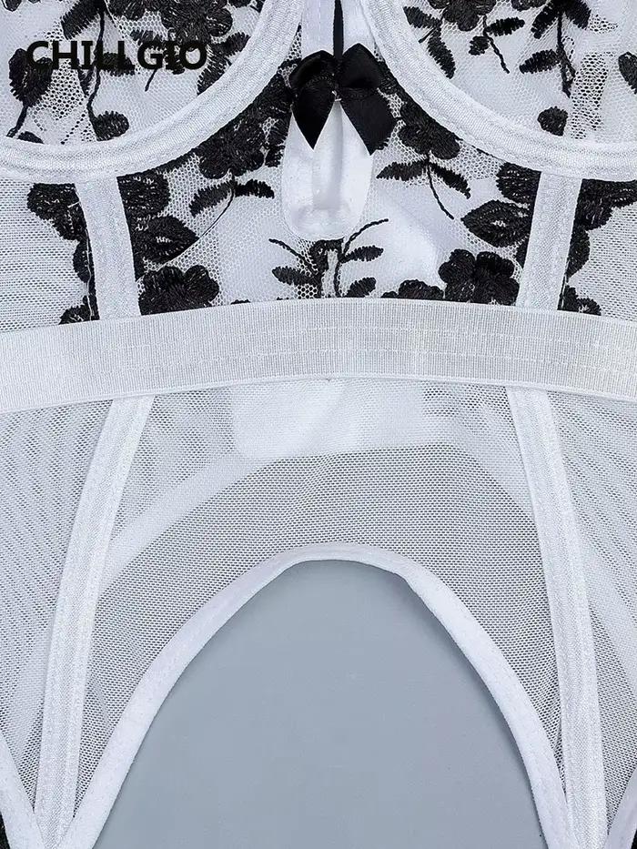 MiniInTheBox LGIO-Ensemble de Lingerie Pure pour Femme, Sous-Vêtements Push Up, Bas Sexy, Broderie Florale, ixde Luxe, Costume 7.0, 3 Pièces