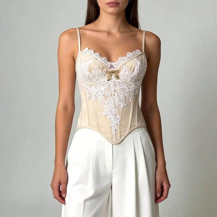 Corset Bustier en Dentelle pour Femme, Modèle Overbust avec Bonnets, à Lacets et Baleiné, Hauts Sculptants de Qualité, Gaine Amincissante pour la Taille, Idéal pour Mariage et Soirée