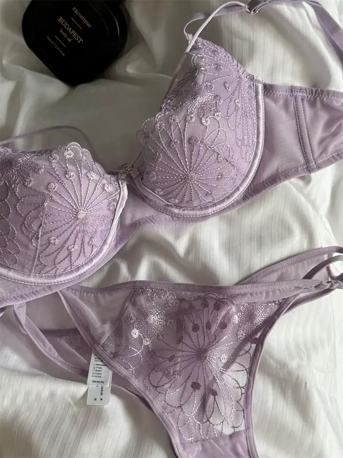 Lingerie de niche violette, soutien-gorge brillant froncé, anti-affaissement, support supérieur, ensemble de soutien-gorge grande taille, sous-vêtements pour femmes