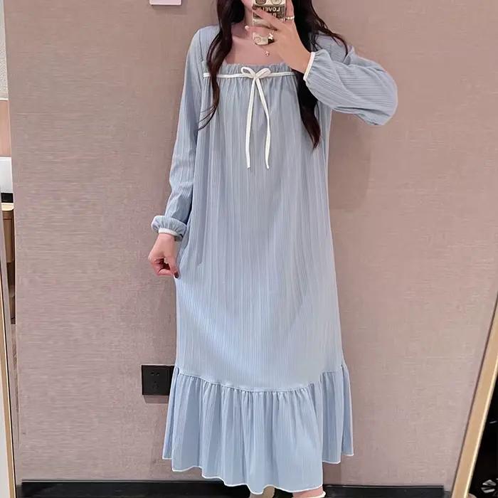 Pyjamas pour femmes chemises de nuit nouvelles chemises de nuit printemps et automne pyjamas d'été Homewear mignon doux étudiants longues chemises de nuit Homewear