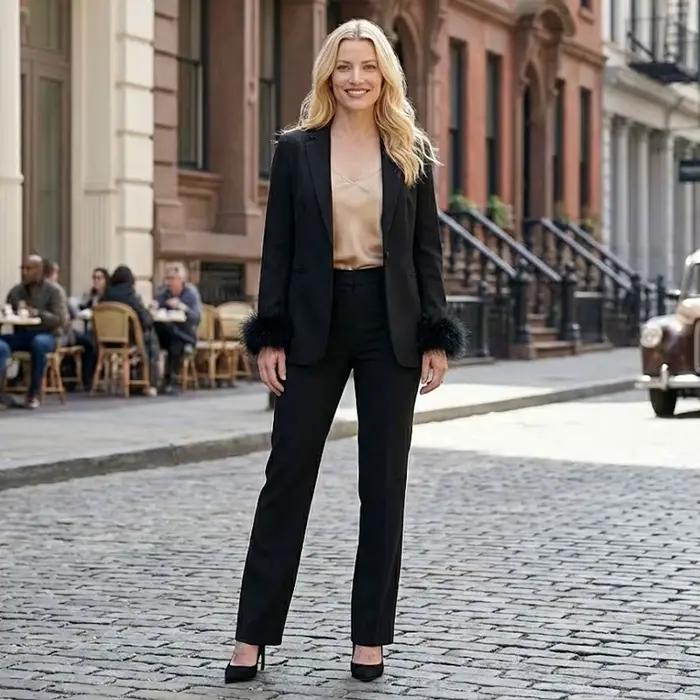 Willshela dámsky módny saténový čierny s perím Blazer sako Vintage výstrih s chlopňou jeden gombík dlhé rukávy dámske oblečenie