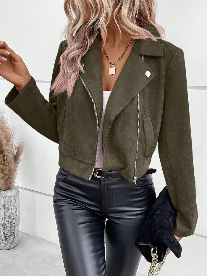 Veste femme en polyester mince avec zip et détails de motard pour automne hiver occasions spéciales