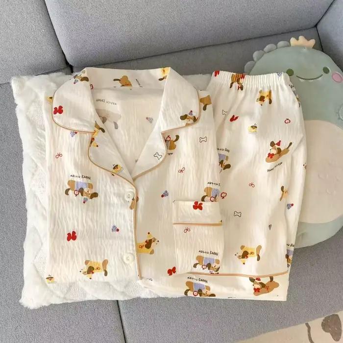 Pyjama d'été pour femme, style fin avec motif chiot, short à manches courtes, doux et mignon, peut être porté à l'extérieur en été, ensemble de vêtements de maison, ensemble deux pièces