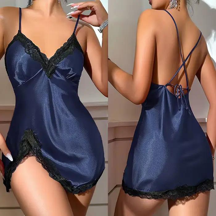 Robe de nuit pour dames, chemise de nuit d'été, Mini chemises de nuit, Lingerie, robe à bretelles en soie, pyjama Sexy pour femmes, col en v, soutien-gorge, vêtements de nuit