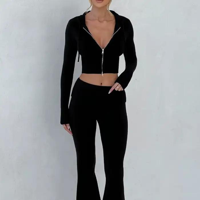 Nová jarná kolekcia - Dámske oblečenie - Krátky slim mikina s kapucňou - Pohodlné nohavice - Trendy set