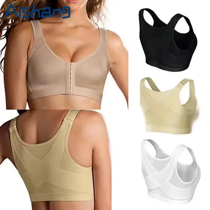 Soutien-gorge correcteur de posture à fermeture avant S-5XL pour femme, push-up, dos croisé, antichoc, soutien sportif, fitness