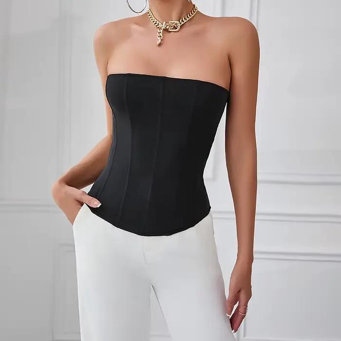 Corset Sexy pour femmes, couleur unie, sans manches, col en S, dos nu, Bandage, Push Up, modelant le corps, Bustier, Lingerie